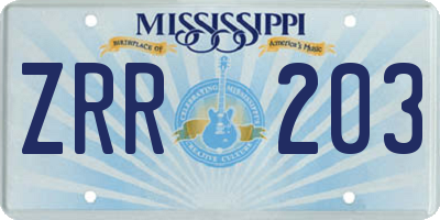 MS license plate ZRR203