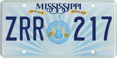 MS license plate ZRR217