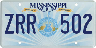 MS license plate ZRR502