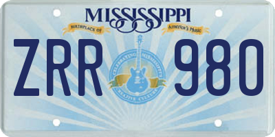 MS license plate ZRR980