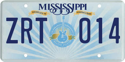 MS license plate ZRT014
