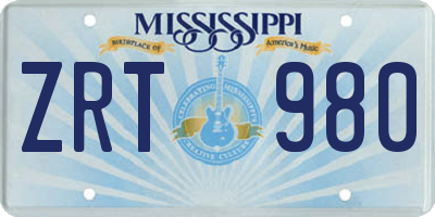 MS license plate ZRT980