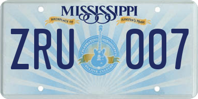 MS license plate ZRU007