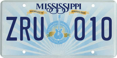 MS license plate ZRU010