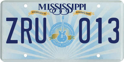 MS license plate ZRU013