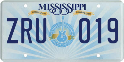 MS license plate ZRU019