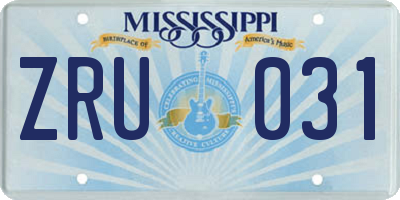 MS license plate ZRU031