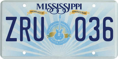 MS license plate ZRU036