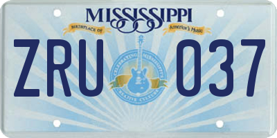 MS license plate ZRU037
