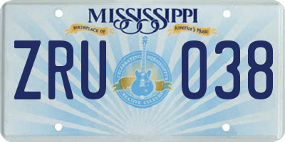 MS license plate ZRU038