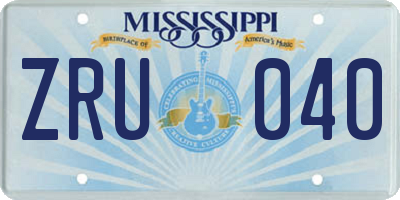 MS license plate ZRU040