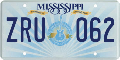 MS license plate ZRU062