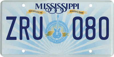 MS license plate ZRU080