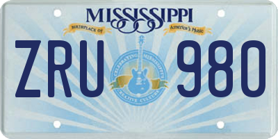 MS license plate ZRU980