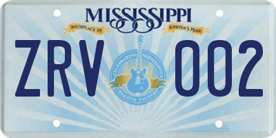 MS license plate ZRV002