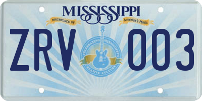 MS license plate ZRV003