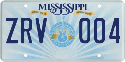 MS license plate ZRV004
