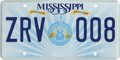 MS license plate ZRV008
