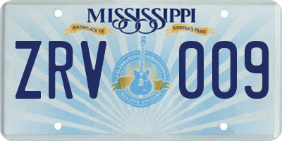 MS license plate ZRV009