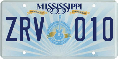 MS license plate ZRV010