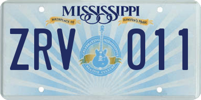 MS license plate ZRV011
