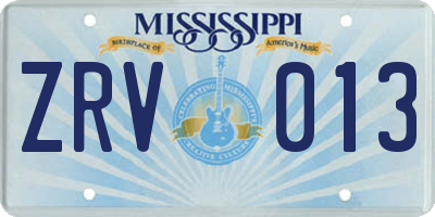 MS license plate ZRV013