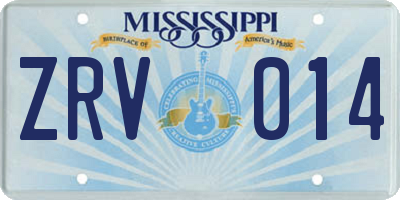 MS license plate ZRV014
