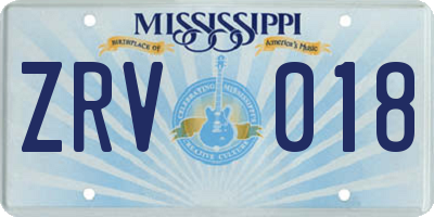 MS license plate ZRV018