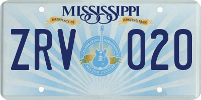 MS license plate ZRV020