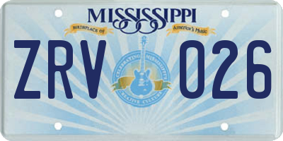 MS license plate ZRV026