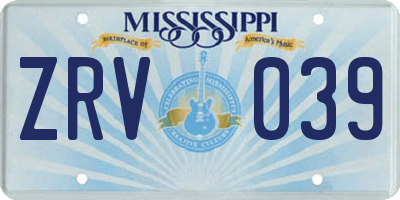 MS license plate ZRV039