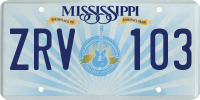 MS license plate ZRV103