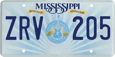 MS license plate ZRV205