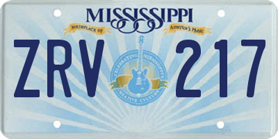 MS license plate ZRV217