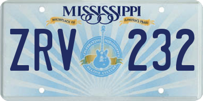 MS license plate ZRV232