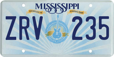 MS license plate ZRV235