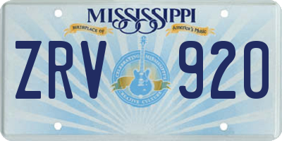 MS license plate ZRV920