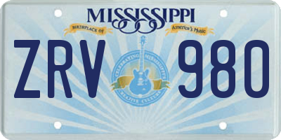 MS license plate ZRV980