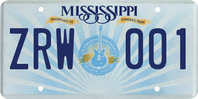 MS license plate ZRW001