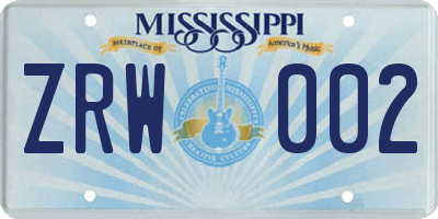 MS license plate ZRW002