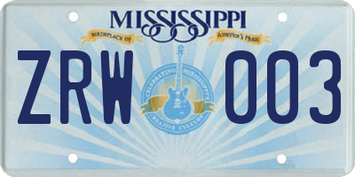 MS license plate ZRW003