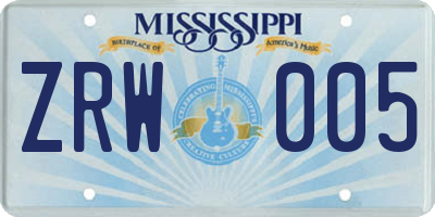 MS license plate ZRW005