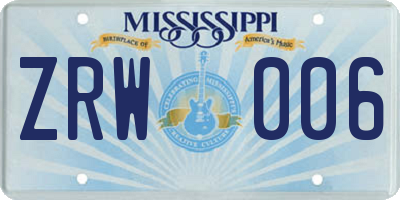 MS license plate ZRW006
