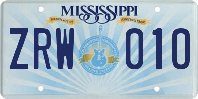 MS license plate ZRW010