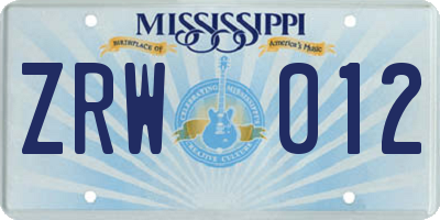 MS license plate ZRW012