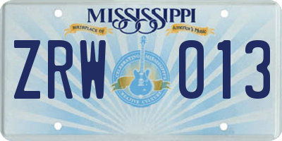 MS license plate ZRW013
