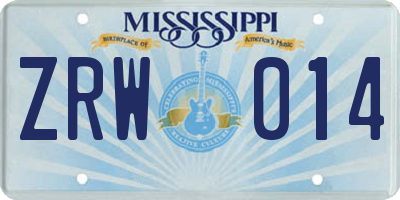 MS license plate ZRW014