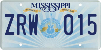 MS license plate ZRW015