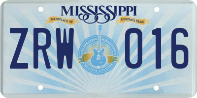 MS license plate ZRW016