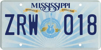 MS license plate ZRW018